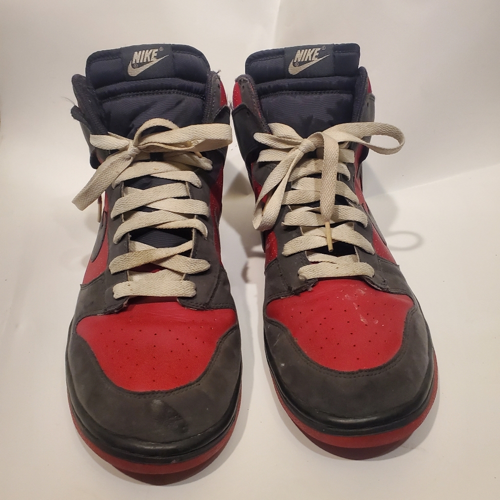 Grey and Red Nike High Tops